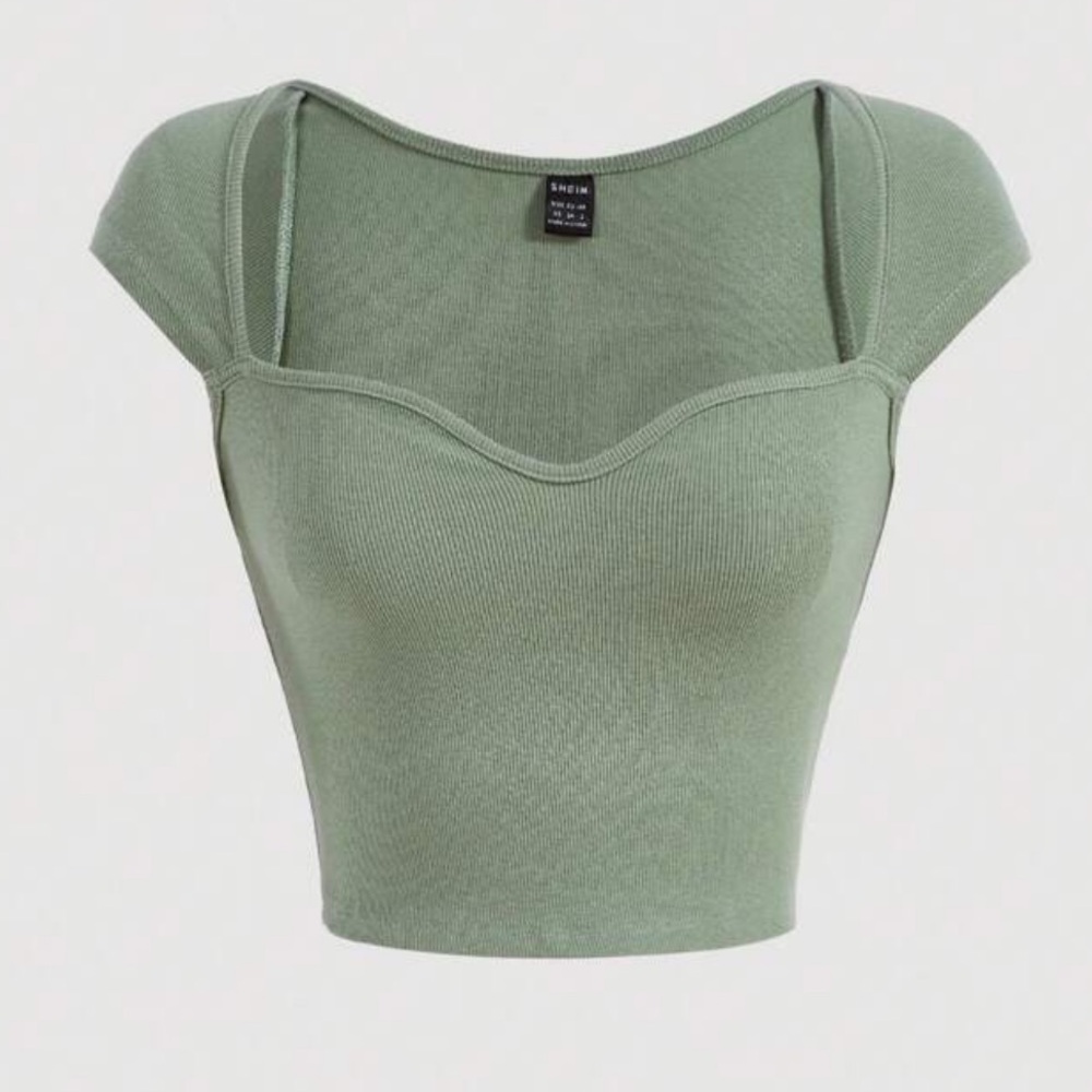 Shein Mod Women’s Ribbed Knit Sweetheart Neck Tee in Mint Green